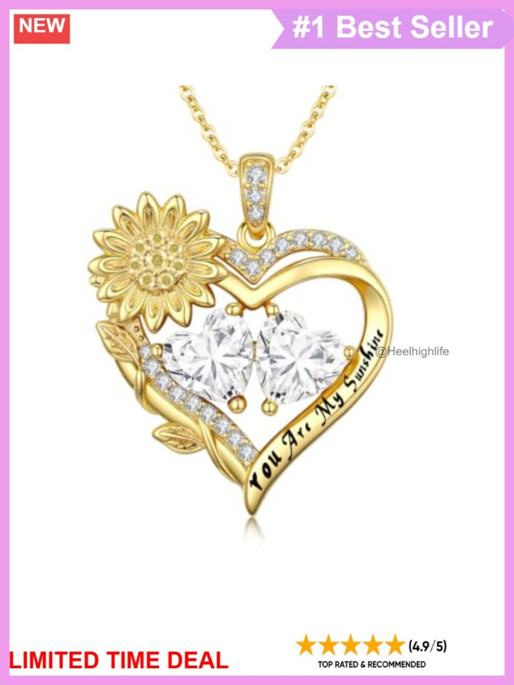 14K Gold Plated Heart Sunflower Birthstone Necklace